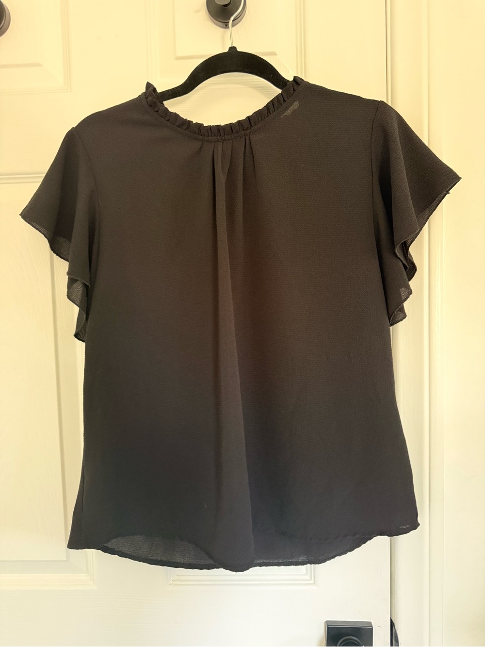 Boohoo Black Ruffle Neck Flutter Sleeve Blouse